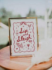 1pc Frameless Hand-Painted Christmas Bar Sign Art, Sip & Sleigh Printable Holiday Cocktail Poster, Vintage Bar Cart Wall Decor, , Dining Room & Home Bar - Multicolor - View 3