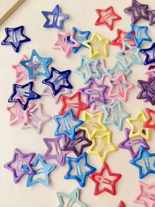 60pcs/Set Y2K Colorful Drip Oil Star Hair Clips, Multicolor Star Shaped Design, Satisfy Various Matching Needs, Add Cute And Vibrant Touches To Hairstyles - Suitable For Girls And Women, Daily, Weekend Outings, Birthday Parties, Easily Enhance Your Look And Create A Sweet, Adorable Image, Hair Claws, Hair Slide, Hair Barrettes, Hair Accessories - Multicolor - View 3