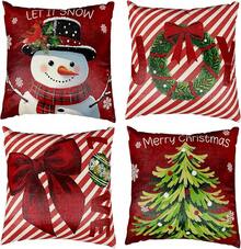 4 fundas de almohada de Navidad, 4 x 18 pulgadas, fundas de almohada de gnomo de Papá Noel, funda cuadrada de feliz Navidad, funda de cojín de invierno para habitación, sofá, patio, recámara - J - Ver 6