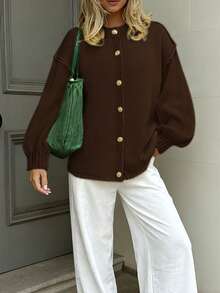 2025 Autumn/Winter New Button Front Oversized Cardigan Spring Casual Y2k Knit Sweater Holiday Halloween Clothes Christmas Clothes Going Out Outfit Back To School Everyday Streetwear Autumn Winter Women Clothes