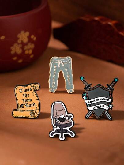 1/4pcs Motto Brooch Cartoon Metal Badge Creative English Letter Jewelry Vintage Shield Clothing Decor Scroll Pin