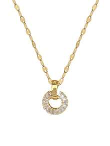 1 Set Stainless Steel Full Diamond Circle Necklace & Earrings Set, Luxury Micro-Inlaid Personalized Banquet Jewelry Set - Gold - View 3