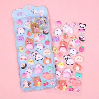 Cute Animal Butt Stress Relief Squeezy Stickers, 3D Bubble Stickers Of Adorable Rabbits, Children/Girls Gift, Stress Relief, DIY Phone Case Decor, Cartoon Handicraft, Reward Stickers