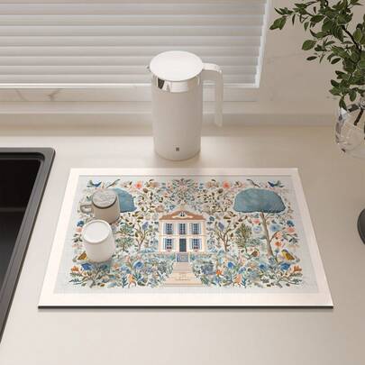 Ins Style, Nature-Inspired, Cute, Multi-Functional Placemat, Dish Drying Mat, Coffee Pad, Customizable, DIY, Thick Non-Slip, Absorbent Mat, Draining, Dining Table, Coffee, Countertop, Sink Edge