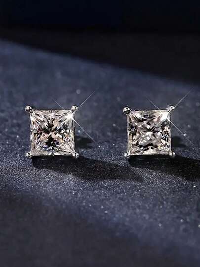 2pcs Minimalist Copper Cubic Zirconia Stud Earrings, Suitable For Daily Wear