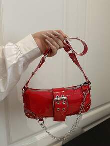 Modische lackierte Leder Minimalistische Ketten Dekor Umhängetasche