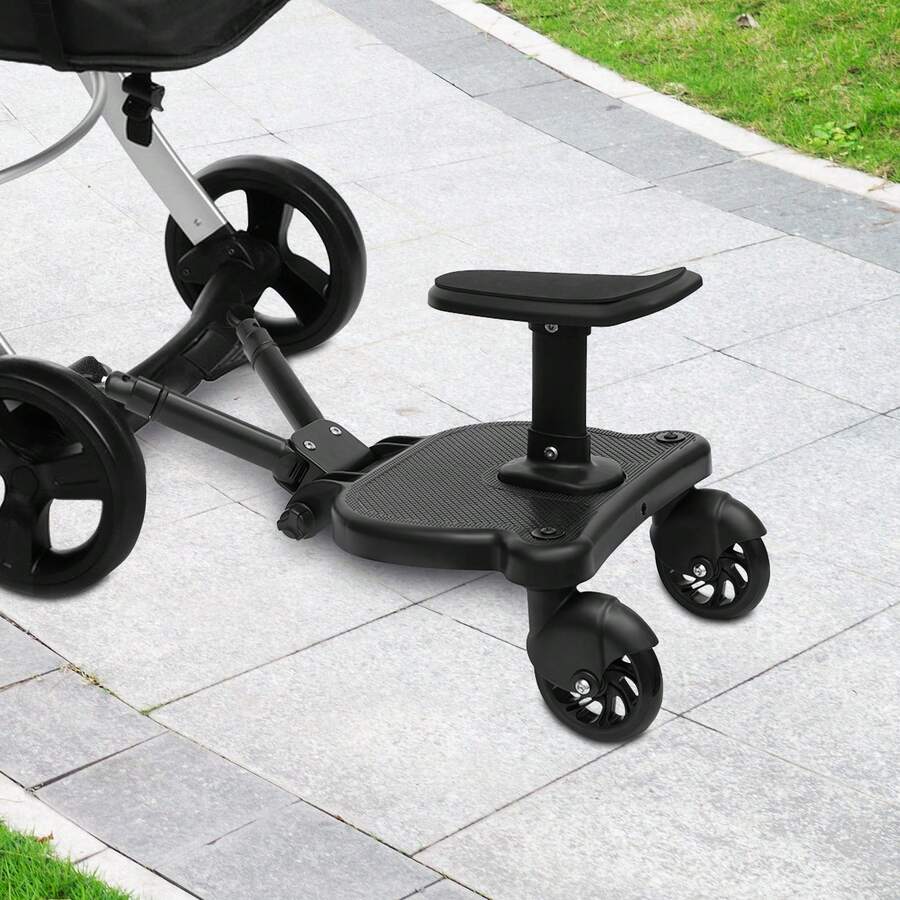 Universal 2-In-1 Stroller Board With Detachable Seat, Stand Or Sit Ride-On Board For Most Strollers, Adjustable & Easy Install, Holds Kids Up To 55.11lbs - Black - View 1