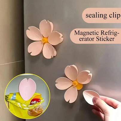 1/3pcs Pink Sakura Fridge Magnets, Creative Decorative Magnets Suitable For Kitchen, Office And Home Decor, Fun Fridge Decoration, Can Also Be Used As Clips. The Pink Floral Design Serves Both Decorative And Functional Purposes, Applicable For Sealing And Moisture-Proof Snack Bags, Plastic Bags, Easy To Operate Without Damaging The Bags, Ideal For Kitchen Food Storage, Desktop Organization And More, Perfect For Home Organization Enthusiasts And Food Lovers.