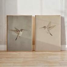 2pcs/Set, Hummingbird Paintings Wall Art, Ornithology Poster, Vintage Bird Art Prints, Unframed Neutral Minimalist Wall Decor, Hummingbird Gifts, Canvas Art For Living Room, Bedroom, Farmhouse, Rustic, Dorm, Office, Hallway, Home And Room Decoration - Beige - View 10