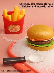 Kids Pretend Play Hamburger, Fries, Pizza Meal Toy Set, Baby Hands-On Interactive Cutting Toy Set, Suitable For Home Kitchen Role Play, Party (Accessories Color Random)
