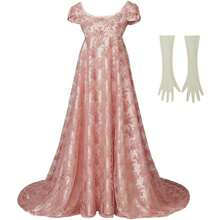 Edwina Sharma Dress Regency Dress Women's Highwaiste Line Floral Dress With Gloves - 粉色 - 查看 11