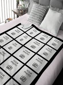 1pc Customized Photo Blanket, Personalized Flannel Blanket With Photo And Text, Bedding Blanket, Custom Picture Blanket, Personalized Family Photo Blanket, Custom Image Blanket, Personalized Throw Blanket With Image, Cozy Blanket, Family Gift, Wedding Gift, Mother's Day Gift, Birthday Gift, Office Use - Twenty Photos - View 6