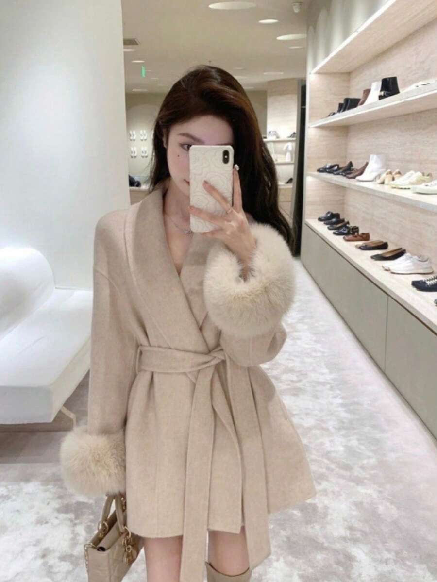 Women Overcoats - 杏色 - 查看 1