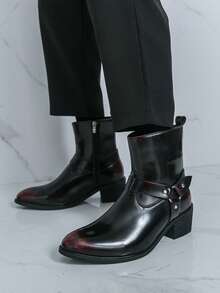 Men's Wedge Heel Boots, Distressed Finish, Retro Motorcycle Boots, Fashionable Chelsea Boots - Red - View 7