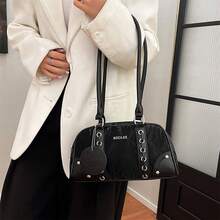 Bolso Boston versátil para mujer, estilo axila, con contraste de colores, informal, de gran capacidad, para el hombro, ideal para el día a día. - Negro - Ver 2