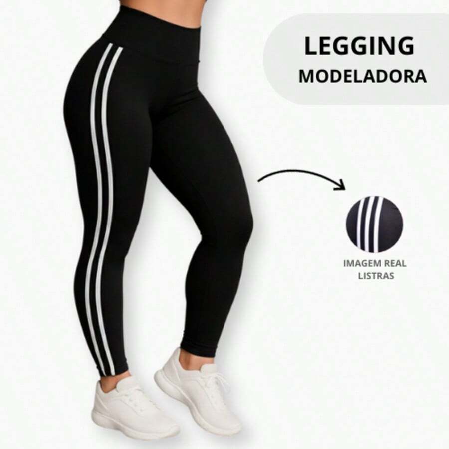 Women's Striped Leggings - Fashion, Fitness, Lifestyle - Đen và trắng - Xem 1