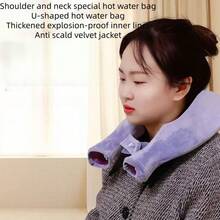 Bolsa de agua caliente con forma de U - Almohadilla de calefacción eléctrica gratuita para alivio del dolor de cuello y hombros, almohada cervical a prueba de explosiones con funda suave