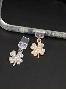 1 Lucky Four-Leaf Clover Pendant, Mobile Phone Dust Plug Accessories, Compatible With IPhone And Android Devices-Metal Hanging Ornaments, No Battery. - Multicolor - View 2