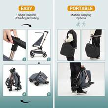 Carriola Ligera para Bebé, Stroller Compacta de Viaje con Bolsa de Transporte, Plegable para Avión, Canasta de Almacenaje, Frenos en Ruedas Traseras y Capota Ajustable, Azul – Travel Stroller - Azul - Ver 5