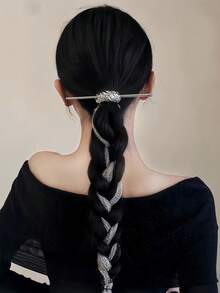 1个优雅中式月亮链金属发夹，个性化马尾辫发圈，高端发髻发夹，日常现代发型配饰，长流苏编织发饰，适合搭配汉服、旗袍，也适合派对、节日、假日等场合，可作礼物。 - 銀色 - 查看 10