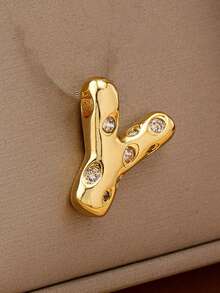 1pc Fashionable & Cute Cheese Design Letter Beaded Pendant Necklace, Elegant & Versatile For Women - Yellow Gold - View 15