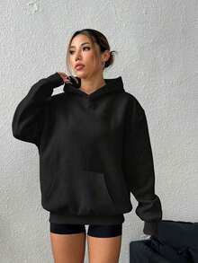 HoodieWomen Essential Drop Shoulder Oversized Hoodie Fall & Winter, UnisexLoose And Comfortablewinter Clothes For Women Hoodies For Women - 黑色 - 查看 6