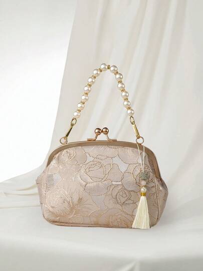 Clariva Women Summer Fashion Handbag, Beaded Embroidery Tassel Flower Print Clutch Purse, Suitable For Evening Party, Wedding, Bridesmaids Gift, Mother's Day Gift Gifts