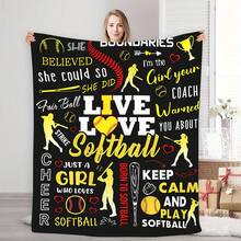 Softball Printed Blanket, Team Gift,Super Soft Flannel Printed  Blanket,As Birthday Gifts, Family, Wedding, Souvenir Blankets, Polyester Blankets Suitable For All Seasons, Washable, Machine Washable, Lightweight, Breathable, Comfortable, Warm, Unique, 280gsm For Him, Her Personalized Ideal Gifts For Her, Him, Family, Boyfriend, Girlfriend, Father, Family, Mother, Lover, Daughter, Son, Grandfather, Grandmother, Friend, Classmate, Pet.   Perfect Nap, Camping, Travel, Home, Daily Life, Office Decoration, Birthday, Anniversary, Valentine's Day, Thanksgiving, Christmas, Halloween, Mother's Day, Father's Day, Wedding, New Year Gifts ,Sofa,Bed,Car,Bedroom,Living Room,Office,  Outdoor Camping, Beach,Wall Decoration - 多色12 - 查看 4