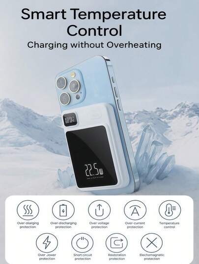 Slim 10000mAh Magnetic Wireless Power Bank, Fast PD Charging Portable Battery Pack With LED Display, Compact Travel Charger For IPhone & Android – Ideal Gift For Holidays, Birthdays & Everyday Use