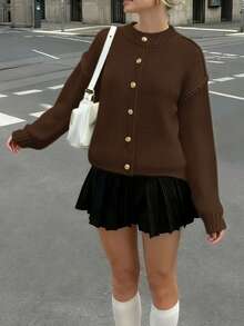 2025 Autumn/Winter New Button Front Oversized Cardigan Spring Casual Y2k Knit Sweater Holiday Halloween Clothes Christmas Clothes Going Out Outfit Back To School Everyday Streetwear Autumn Winter Women Clothes