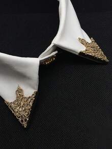2pcs Vintage Men's Suit Shirt Accessories, Hollow Out Floral Pattern Triangle Collar Clip And Pin - 黃金 - 查看 7