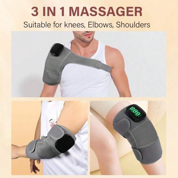 3 In 1 Eletric Heating Sholder / Elbow / Knee Massage Device Vibration Pads Joint Warm Massage Thermal Pad 1PC 2000mAh