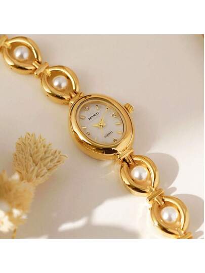 1PC Small Vintage Luxe Women Bracelet Horloge Pearl Elegante Waterproof Stainless Steel Quartz Watches ation Birthday view 2
