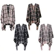 Ponchos para Mujer Elegantes,Chales para Mujer Capa Abierta,árdigan Abrigado de Otoño/InviernoT,ransformable en Bufanda o Chalina,Regalo de Navidad de invierno para mi esposa - Negro + Blanco - Ver 7