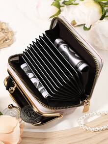 Modische und hochwertige Kreditkartentasche mit Schleifen-Muster, einfach und lässig mit mehreren Kartenfächern, modischer Reißverschluss-Münzbeutel, Schul- und Studentenwohnheim-Zubehör, abnehmbar und vielseitig, großes Fassungsvermögen Damen-Geldbörse, Handtasche, Aufbewahrungstasche