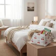 Rectangular Storage Box, Folding Canvas Fabric Storage Basket With Handle, Suitable For Organizing Family Kitchen, Boys' And Girls' Toys, Office Closet, Shelf Basket, Book Box, Room Decoration (Cute Girl, Loving Cherry)