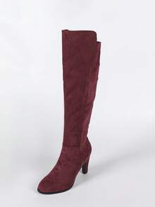 Women's Knee-High Boots, New 2025 Autumn/Winter Designs, Pleated Boots, Round Toe, Chunky Heel, Fashion Tall Boots With Side Zipper - Burgundy - View 8