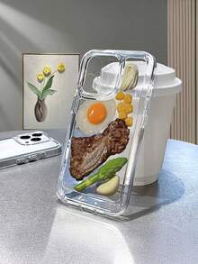 Steak Meal A Transparent Steak Meal Pattern Phone Case, Fashionable And High-End, Durable, Shockproof, Suitable For Personal Use, Gifting To Friends, Colleagues, Teachers, And Can Also Be Used As A Valentine's Day Or Birthday Gift. Compatible With Apple 17/16/15/14/13/12/11/PLUS/PRO/PROMAX/X/XR/XS/XMAX And Galaxy Series Models - 無色 - 查看 2
