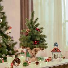 HOMCOM Artificial Christmas Tree 50 Cm With 55 Branches, 4 Red Berries And 4 Pine Cones, Stable PE And Cement Base, Ø28 X 50 Cm - Green - View 8