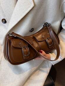 Bolso de hombro versátil y casual de unicolor con estilo retro - Café - Ver 1