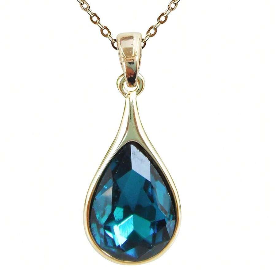 Navachi 18k Gold Plated Water Drop Pear-Shaped Pendant Necklace 16inch+2inch{Inchcolor_nameinch:InchBlueinch} - 鋯石藍 - 查看 1