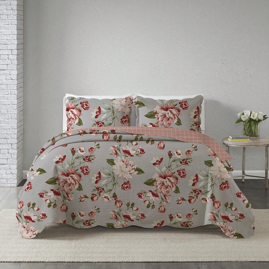 3-Piece Queen Size Bedspread Set, Patchwork Quilt, Ultra Double-Sided - 查看 1