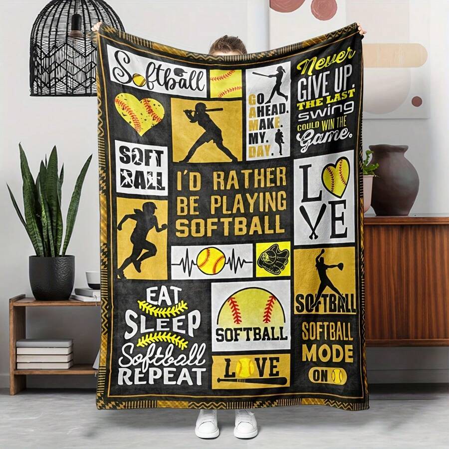 Softball Printed Blanket, Team Gift,Super Soft Flannel Printed Blanket,As Birthday Gifts, Family, Wedding, Souvenir Blankets, Polyester Blankets Suitable For All Seasons, Washable, Machine Washable, Lightweight, Breathable, Comfortable, Warm, Unique, 280gsm For Him, Her Personalized Ideal Gifts For Her, Him, Family, Boyfriend, Girlfriend, Father, Family, Mother, Lover, Daughter, Son, Grandfather, Grandmother, Friend, Classmate, Pet. Perfect Nap, Camping, Travel, Home, Daily Life, Office Decoration, Birthday, Anniversary, Valentine's Day, Thanksgiving, Christmas, Halloween, Mother's Day, Father's Day, Wedding, New Year Gifts ,Sofa,Bed,Car,Bedroom,Living Room,Office, Outdoor Camping, Beach,Wall Decoration - 多色10 - 查看 1