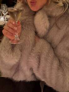 HH Women Winter Elegant Solid Faux Fur Effect Long Sleeve Cardigan Coat Female Casual High Street Pockets Coat