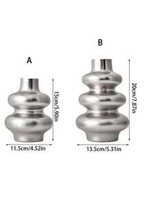 Nordic Ins Style, Elegant Aesthetics, Minimalist Gourd Vase, Creative Homestay Sample Room, Asymmetrical Round Home Decor, Donut-Shaped Gourd Vase, Office Desk, Small Round Decorative Vase, Living Room TV Cabinet Decor, Bedroom Desk Home Decor, Ornaments - Silver - View 5