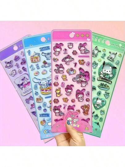 Random 1pc,Sanrio Cartoon 3D Embossed Resin Stickers, Girls' Notebooks, Phone Cases, Water Cups, High-Value And Interesting Decorative Stickers