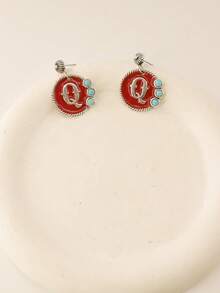 1 Pair Enamel Letter Design Decorative Earrings For Women, Luxury Style Suitable For New Year Celebration