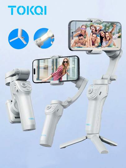 TOKQI Handheld Gimbal Stabilizer With For Smartphone, 3-Axis Multi-Functional AI Facial Tracking Phone Holder With Built-In Fill Light,Portable And Foldable Phone Stabilizer Selfie Stick Tripod For Anti-Shake Shooting,Vlogging,Video Recording