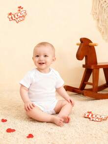 BrownBark 5pcs Newborn Baby Boy Soft Cotton Solid Color Bodysuits, Short Sleeve Round Neck, Unisex Infant Clothing Suitable For Indoor And Outdoor Wear