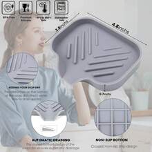 Soap Dish Silicone Holder With Drain Non-Slip Mat Sponge Soap Tray For Kitchen Bathroom Sink Organizer Rubber Soap Saver Drying Rack Easy Clean Dishwasher Bar Soap Container Countertop Tray Practical Bathroom Kitchen Accessory Useful - 灰色 - 查看 3